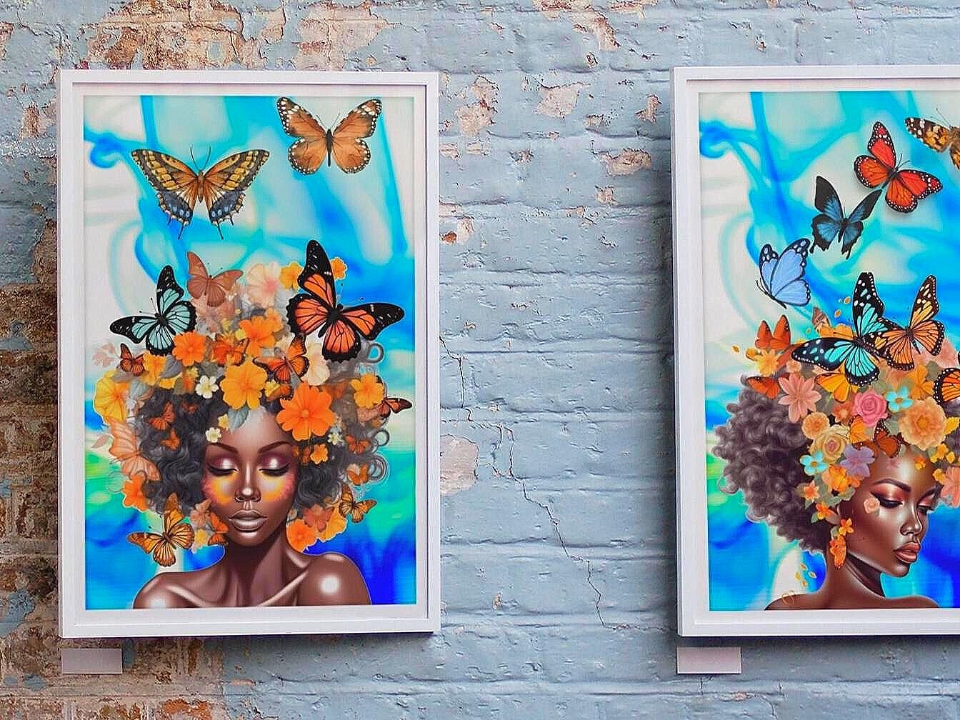 2pc Butterfly Afro Digital Art Set
