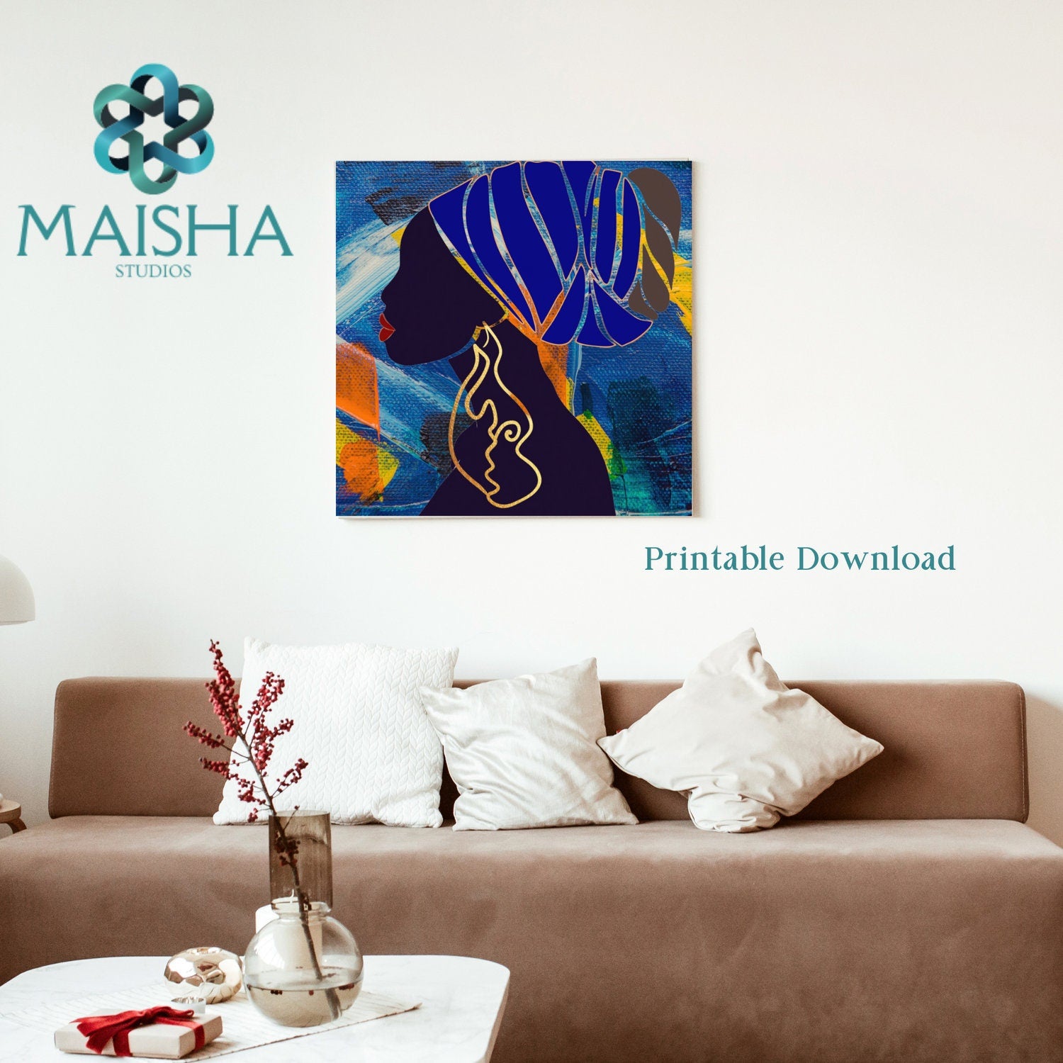 Woman in Blue Turban African Wall Art