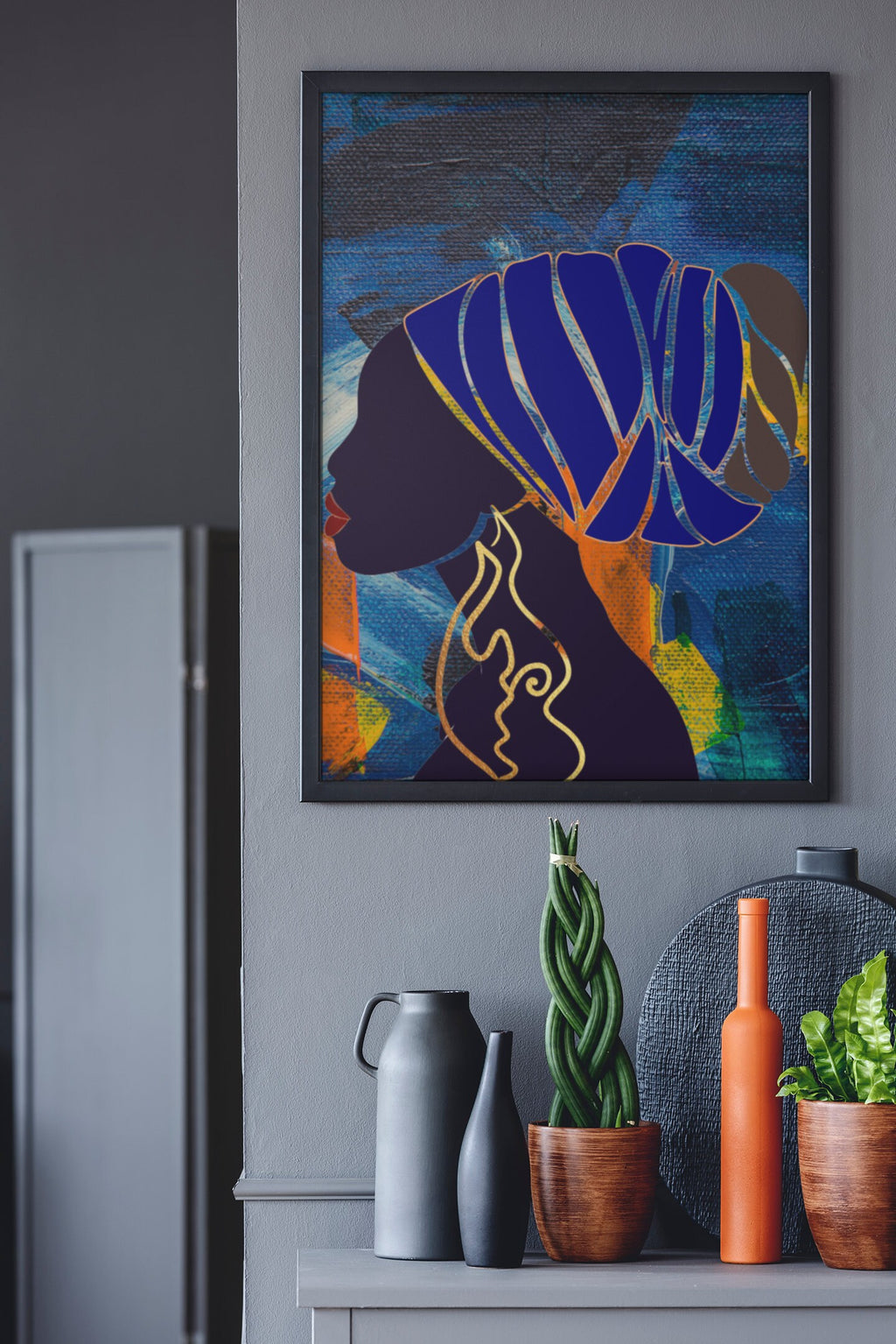 Woman in Blue Turban African Wall Art