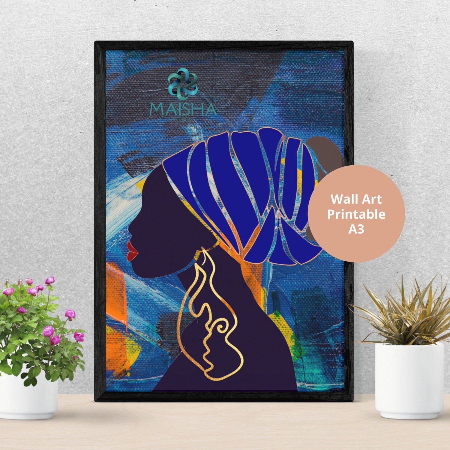 Woman in Blue Turban African Wall Art