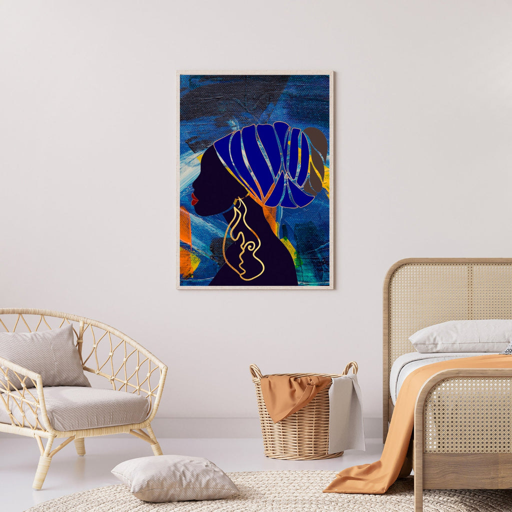 Woman in Blue Turban African Wall Art