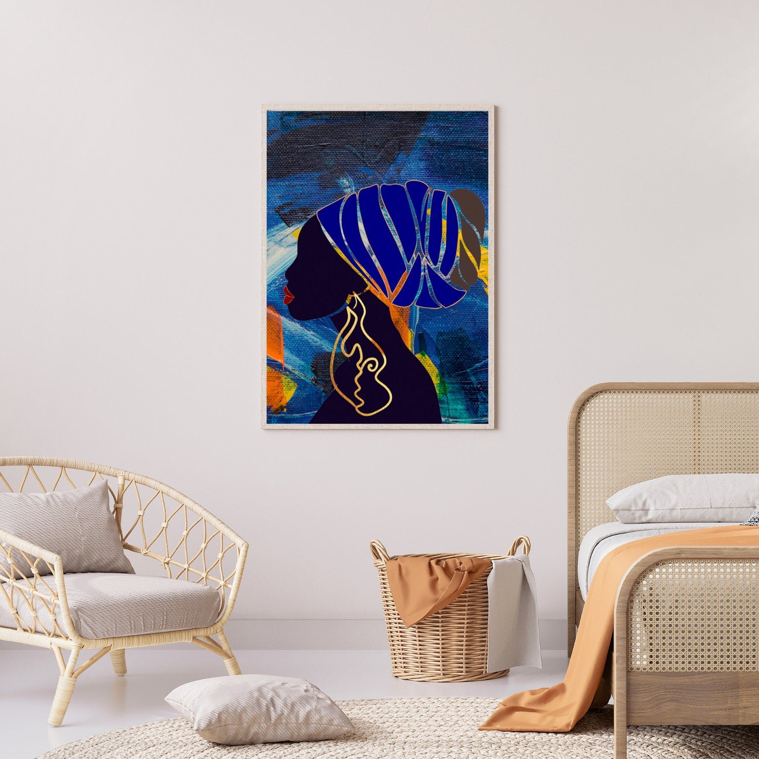 Woman in Blue Turban African Wall Art