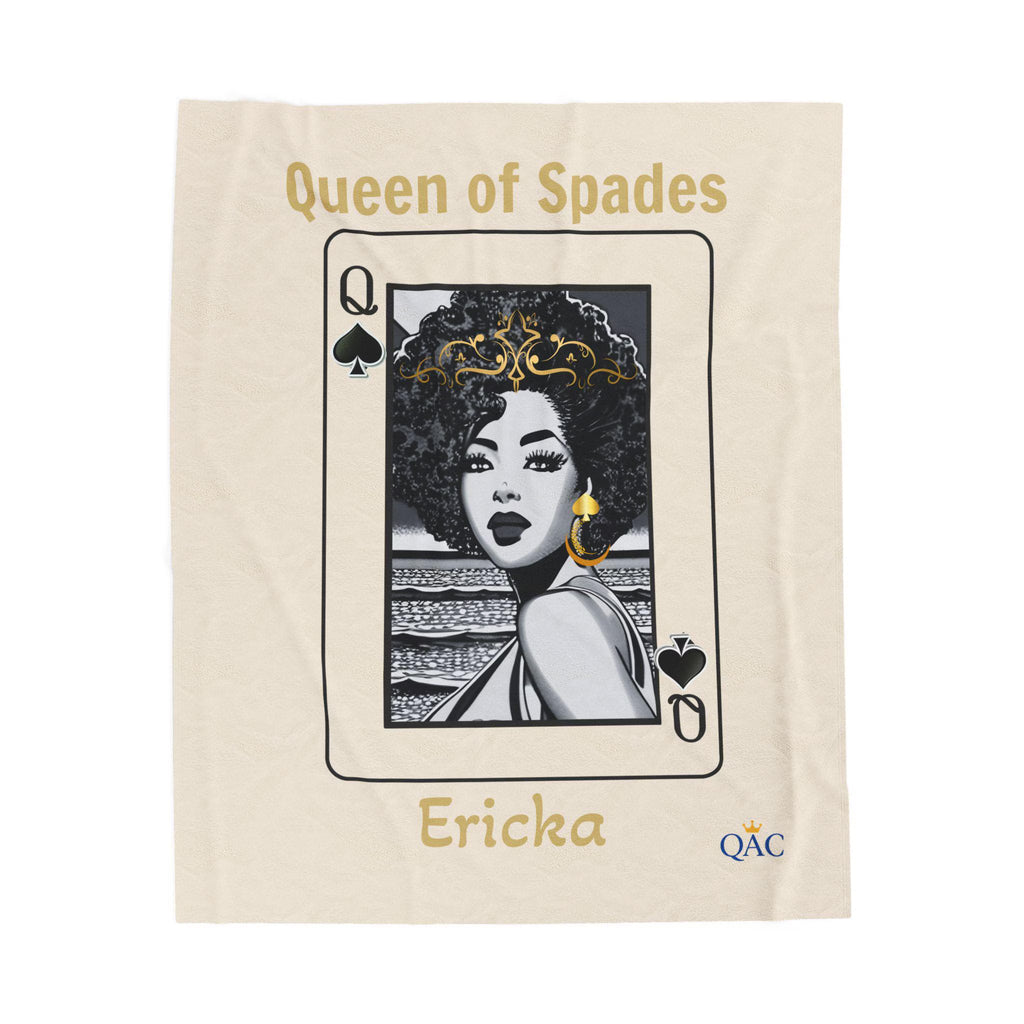 Queen of Spades playing card design Velveteen Plush Blanket | Personalized name option