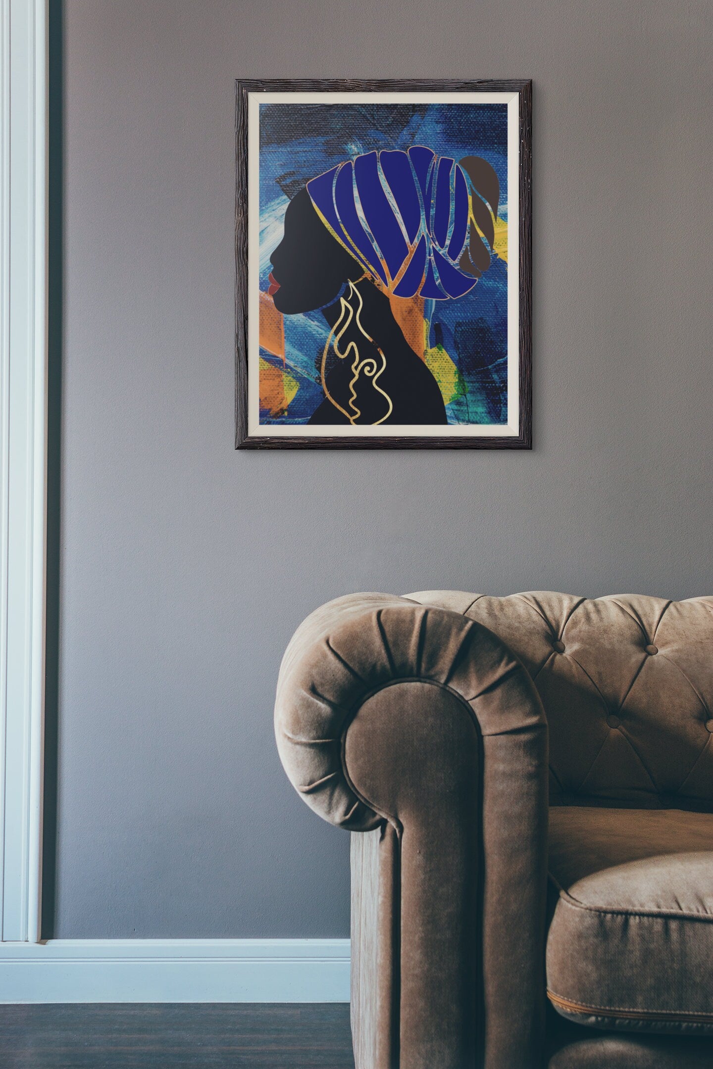 Woman in Blue Turban African Wall Art