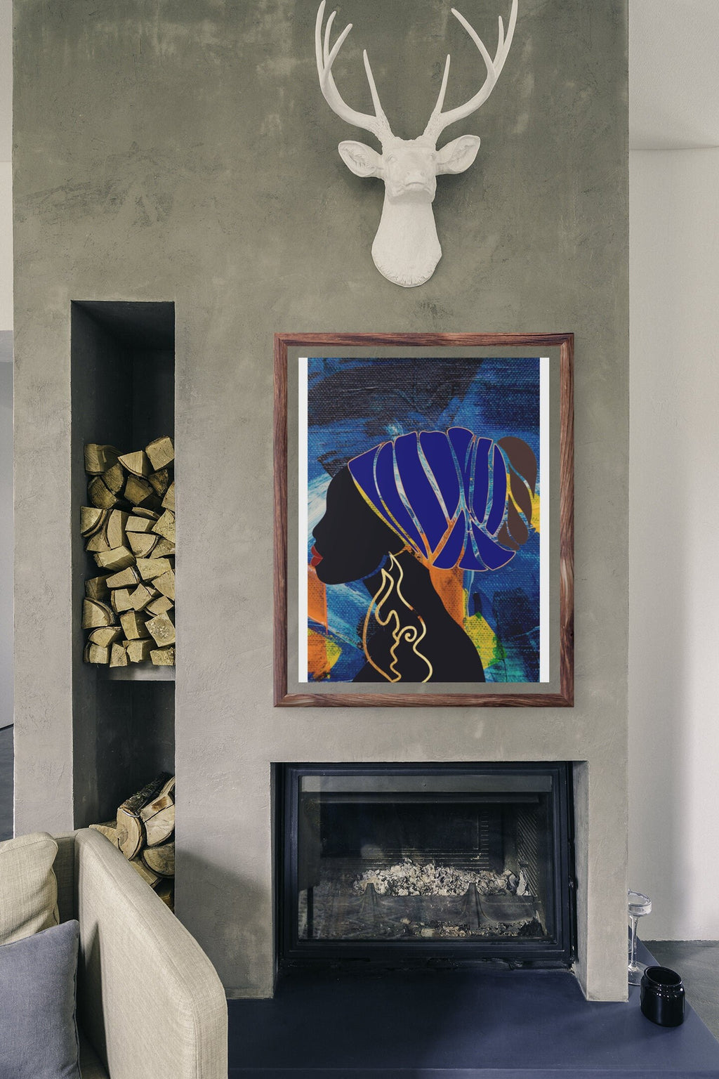 Woman in Blue Turban African Wall Art