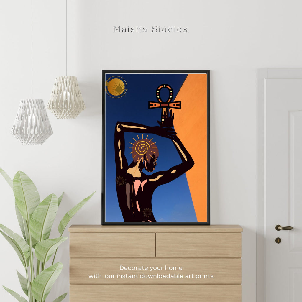 Black Woman Holding Ankh Digital Print