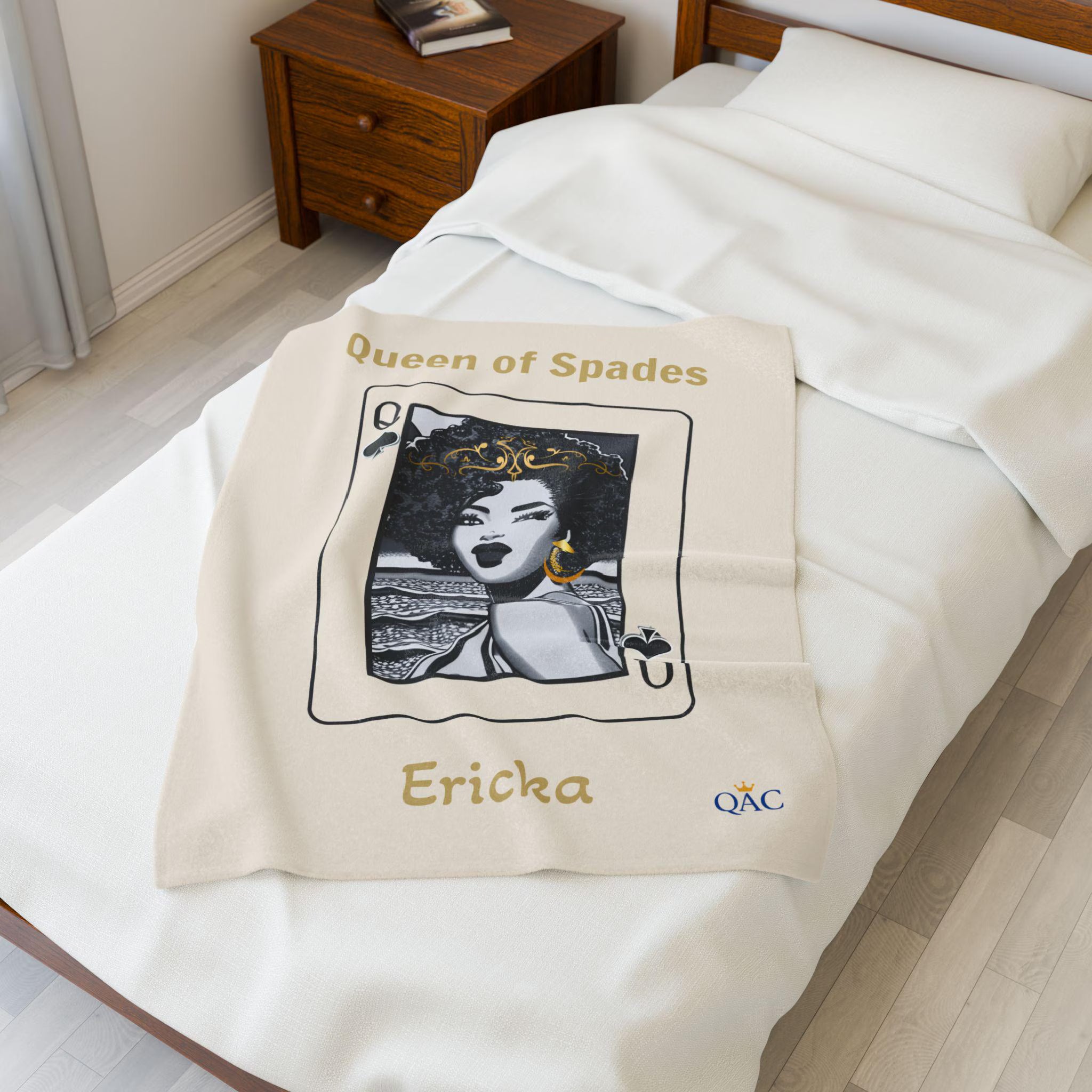 Queen of Spades playing card design Velveteen Plush Blanket | Personalized name option